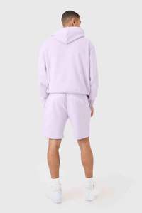 Conjunto Deportivo Corto con Capucha y Bolsillos Laterales para Hombre, Personalizado, Holgado, con Estampado Personalizado, Morado, para Correr, Fitness, Informal - Product Image 5