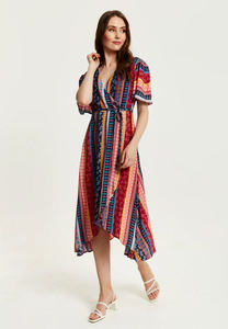 Women's Short-<b>Sleeved</b> V-Neck <b>Midi</b> Wrap <b>Dress</b> Paisley Print <b>Chiffon</b> Multi-Coloured Digital Back Logo Reasonably Priced Inspired - Product Image 3