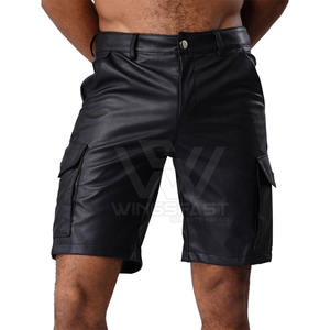 Pantalones cortos de cuero para hombre con contraste de Color a precio barato, pantalones cortos de cuero cómodos de alta calidad para hombre - Product Image 3