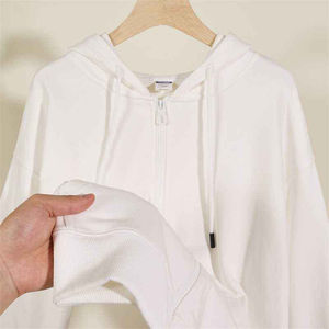 Sudaderas de cuello redondo de gran tamaño para mujer en blanco Sudadera de algodón pesado con cremallera Estampado bordado Logo Fit Sudaderas con capucha para mujer - Product Image 5