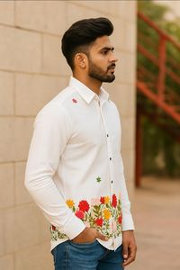 เสื้อเชิ๊ตผู้ชายผ้าฝ้ายปักลายแขนเต็มสำหรับใส่ทำงานออฟฟิศปาร์ตี้ใช้ในชีวิตประจำวัน - Product Image 2