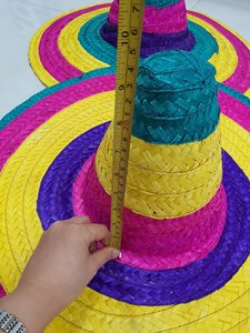 Sombrero de paja mexicano a rayas coloridas tejidas a mano de 55cm y 60cm, sombrero de paja tejido decorativo para fiesta, deportes, sombrero de vaquero para adultos - Product Image 4