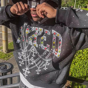 Sweat à capuche pour homme avec broderie streetwear personnalisée, strass, délavage acide, décoloration soleil, 400 GSM, poids lourd, hiver, écologique - Product Image 3