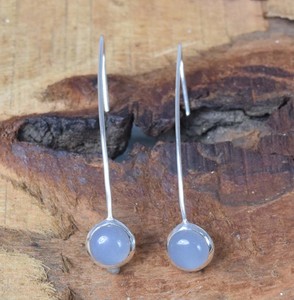 Pendientes hechos a mano de Plata de Ley 925 auténtica de diseñador antiguo, Natural cabujón de Aguamarina, moda de Plata de Ley 925 sólida - Product Image 2