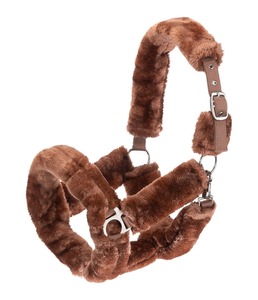 Licol de cheval rembourré en fausse fourrure de luxe de haute qualité, marron, doux, en polaire, licol équestre réglable en nylon, licol de toilettage pour cheval. - Product Image 1