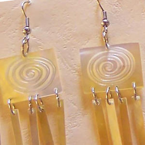 Stainless Steel <b>Fashion</b> <b>Drop</b> <b>Earrings</b> Yellow Mop Shell Lip SEASHELL JEWELRY with Yellow Square Motif - Product Image 2