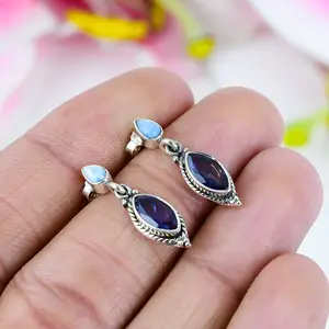 最新紫水晶拉里玛侯爵夫人形状宝石女式礼品精品珠宝925纯银轻质耳环