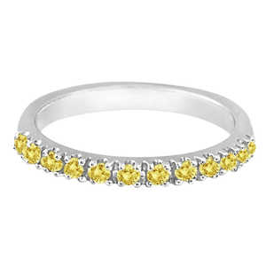 Anillo Apilable de Oro Blanco de 14K con 13 Diamantes Amarillos Canario, Engaste de Garras, 0.25 Ct, 2mm de Ancho - Product Image 2