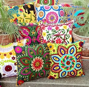 Suzani Cushion Cover Cotton Embroidered Cushion <b>Vintage</b> Cushion Cover Home Decorative Pillow Case - Product Image 1