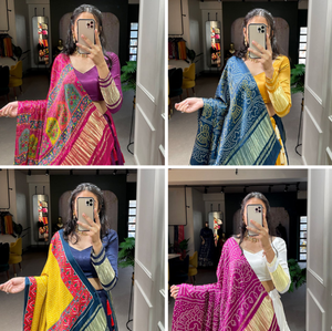 Elegant Gaji Silk Lehenga Choli avec Bandhej-Patola Dupatta Stitched Ghaghara Festival Choli pour femme - Product Image 4