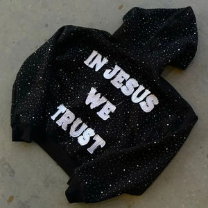 Sweat à capuche avec fermeture éclair en strass, 100% coton molletonné, patchwork, poids lourd, respirant, de qualité et à séchage rapide, pour hommes - Product Image 2