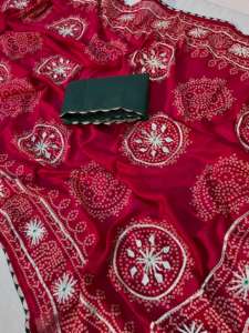 Sari Tradicional de Seda Vhichtra Pura para Mujer, Khadi Bandej, Trabajo Kacchi Gotapatti, Pallu Rico, Borde Atractivo, Hecho en India - Product Image 4