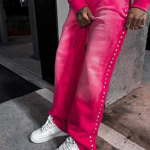 Conjunto personalizado de sudadera con cremallera de diamantes de imitación y pantalones de chándal de invierno para hombre con lavado ácido y ropa de calle 2025 - Product Image 1