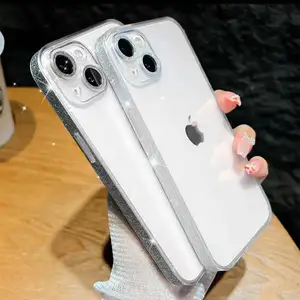 iPhone 15玻璃闪光透明手机套，iPhone 15 Pro Max透明防震盖闪光装饰套