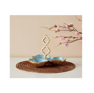 Cuenco de condimento esmaltado de 3 secciones con esmalte turquesa de aluminio, cuenco de moda para condimentos chapado en oro, cuenco hecho a mano para servir frutas de nuevo aspecto - Product Image 1