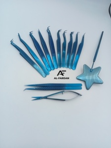 Ensemble de pinces à extensions de cils avec ciseaux à ressort, poignées miroir étoilées, couleur plasma bleue, pince à volume pour cils, logo personnalisé - Product Image 4