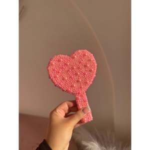 Compact Lighted Makeup <b>Mirror</b> Pearl Heart Design Double-Sided Foldable Hand <b>Mirror</b> - Product Image 2