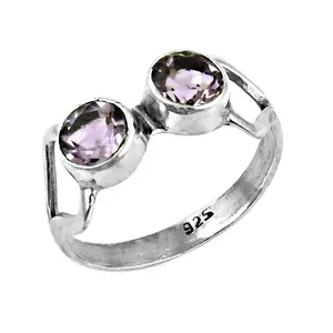 Bague en argent 925 avec améthyste, géométrique, minimaliste, tendance, bijou en pierre naturelle certifiée, unisexe, pour usage quotidien, sertissage clos - Product Image 1
