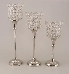 Lampe élégante en cristal plaqué or à trois têtes en cristal Bougeoir de mariage Supports votifs décoratifs de table à bas prix - Product Image 4