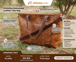 Distressed Genuine <b>Leather</b> Luxury Tote Handbag with PVC Lining Water Resistant Large Capacity Shoulder <b>Bag</b> for <b>Work</b> Travel - Product Image 2