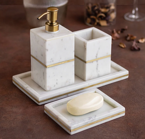 ชุดห้องน้ำหินอ่อนงานหัตถกรรมที่ขายดีที่สุดขวดแชมพูพร้อมปั๊มที่วางสบู่ชุดที่วางแปรงสีฟัน - Product Image 6