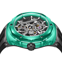 Montre mécanique de sport haut de gamme avec boîtier en acier inoxydable de 45 mm, cadran en cristal, mouvement automatique, résistance à l'eau 5 ATM et bracelet en FKM