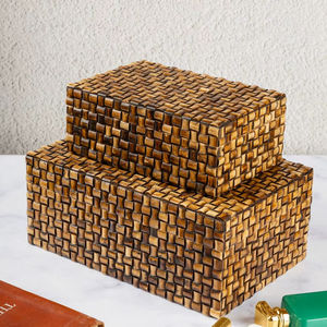 Boîtes de rangement en incrustation d'os tissé en bois rustique fait à la main les plus vendues ensemble d'organisateurs décoratifs au meilleur prix - Product Image 1