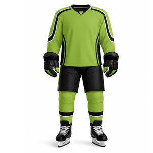Uniforme de Hockey sobre Hielo Verde Lima y Negro Más Vendido - Diseña Tu Propio Logotipo Vista Frontal y Trasera Jersey de Hockey Personalizado - Product Image 1