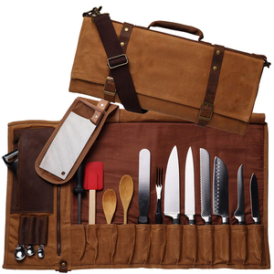 Leather Canvas Knife Roll Chef <b>Tool</b> Organizer <b>Bag</b> <b>Heavy</b> <b>Duty</b> Cutlery Storage Premium Kitchen Smell Proof Lightweight Comfortable - Product Image 2