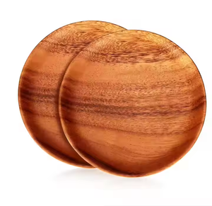 Assiettes à dîner en bois poli, écologiques, ensemble de 4 pièces, forme ronde élégante et sombre, sûres par Crescent Crafts - Product Image 1