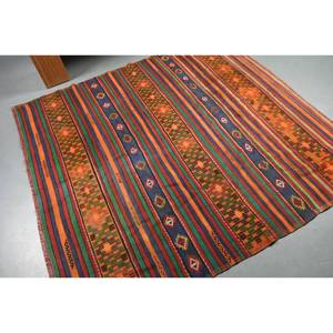 Kilim Orange Vert Laine Tapis 5.9X6.2 ft Turc Grande Surface Plat Armure Latex Support pour Couloir Rectangle Modèle Chambre Tapis Nouveau! - Product Image 2