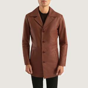 Manteau Classmith en cuir marron, élégant et décontracté pour l'hiver, avec col à capuche, en tissu tricoté doux et chaud, en laine et coton imprimé - Product Image 4