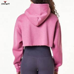 Sudaderas con capucha cortas de manga larga antipilling transpirables de punto estampadas ajustadas a la mejor moda con logotipo frontal para mujer - Product Image 5