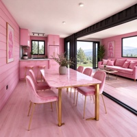 Maison conteneur extensible Barbiecore rose de 40 pieds, résistante aux ouragans, pour usage hôtelier – Disponible dès maintenant