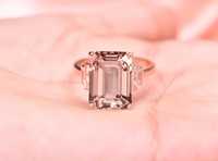 Bague de fiançailles vintage en morganite naturelle de luxe de qualité supérieure 5,2 carats, argent sterling, taille émeraude, certifiée IGI, rhodiée