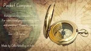 Brújula de poema de latón envejecido náutico con estuche de cuero. Brújula de latón grabado. - Product Image 2
