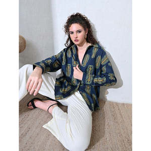 Camisa de gran tamaño Bohemia para verano, camisa de manga larga, transpirable, estampado de algodón, ajuste relajado, artesanía tradicional, sensibilidad moderna - Product Image 3