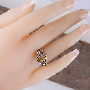 Beautiful Handcrafted Designer Silver Plated Oval Cut Black Onyx & <b>Tiger</b>-<b>Eye</b> Gemstone Bezel Setting Solitaire <b>Ring</b> Brass Jewelry - Product Image 3