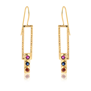 Pendiente colgante de turmalina múltiple de forma redonda, Pendientes colgantes de Plata de Ley 925 - Product Image 1