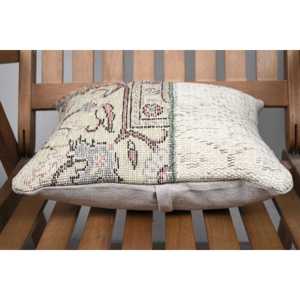 Diseño rústico 14x14 Beige Kilim Patchwork almohada de lana estilo de lujo Vintage patrón esponjoso con hoja de planta para uso en sofá de cocina - Product Image 5