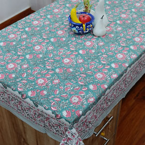 Mantel de algodón verde azulado Marbella 100%, cubierta de lino de mesa con estampado de bloque hecho a mano Real - Product Image 1