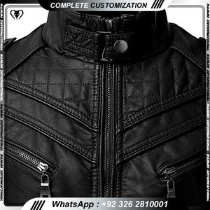 Stylish Men's <b>Leather</b> Biker <b>Jacket</b> Durable Cow Skin with Stand Collar Lightweight for <b>Long</b> Winter Motorcycle Rides - Product Image 3