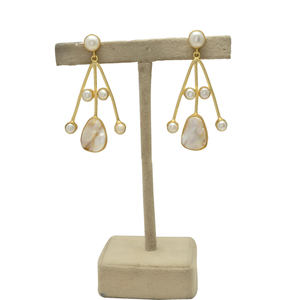 Pendientes de Perlas de Agua Dulce Naturales Color Blanco Ostra, Latón Vintage, Chapado en Oro de 24K, Hechos a Mano, para Mujer, para Boda - Product Image 3