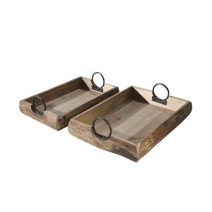 2025 Lot de deux plateaux en bois d'acacia avec poignée en métal Plateau de service en bois de qualité supérieure pour table et cuisine en vrac - Product Image 1
