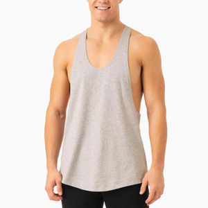Wholesale Custom 100% Cotton Men's Tank Tops Dropped Armhole Gym <b>Stringer</b> with Custom Logo - Product Image 6