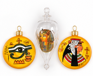 Adornos Navideños de Vidrio Pintados a Mano de Lujo con Diseño Faraónico Egipcio y Acabado Brillante Coleccionables - Product Image 6