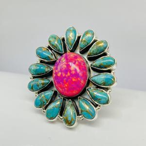 แหวนออโรร่าโอปอลและเทอร์คอยส์แหวนแฟชั่นแหวนแต่งงานแหวนหมั้นแหวนดีไซน์925แหวนเงินสเตอร์ลิง - Product Image 3