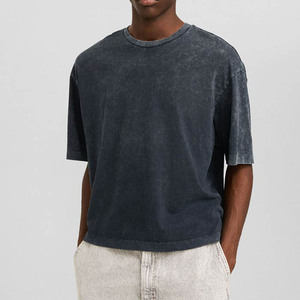 Unisex Acid Washed Slim Fit T-shirt Custom 100% Cotton Streetwear Cropped T Shirt Vintage Washed Customized Design Men's <b>TShirts</b> - Product Image 1