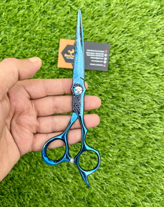 Ciseaux de cheveux de sécurité légers professionnels 6 ''en acier inoxydable haut de gamme bleu damas pour droitier pour coupe de cheveux coupe de barbier - Product Image 1