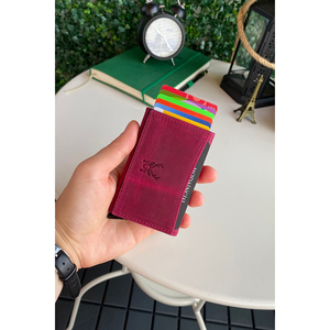 Mecanismo de protección RFID automático de cuero genuino Soporte de tarjeta inteligente negro - Product Image 6